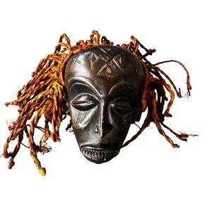 Chokwe Mwana Pwo Mask‎ 8.5in Brown African Wood Carved Headdress Congo Art